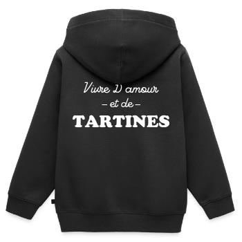 Vivre d'amour et tartines - Sweat Premium à capuche zippé enfant bio - noir - Dos - AI Model Kid Male (0cm)