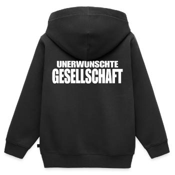 UNERWÜNSCHTE GESELLSCHAFT - Kinder Premium Organic Zip Hoodie - Schwarz - Hinten - AI Model Kid Male (0cm)