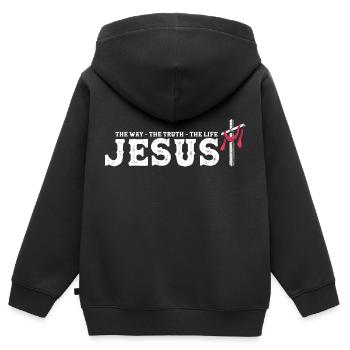 Jesus - Der Weg Die Wahrheit Das Leben - Erlöst - Kinder Premium Organic Zip Hoodie - Schwarz - Hinten - AI Model Kid Male (0cm)