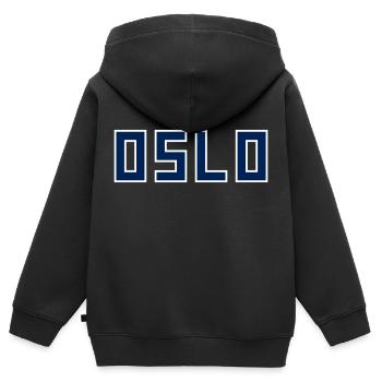 Oslo - Kinder Premium Organic Zip Hoodie - Schwarz - Hinten - AI Model Kid Male (0cm)