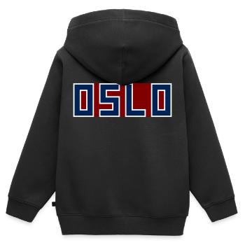 Oslo - Kinder Premium Organic Zip Hoodie - Schwarz - Hinten - AI Model Kid Male (0cm)