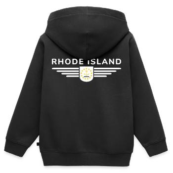 T-shirt Rhode Island Fan – Élégant et unique - Sweat Premium à capuche zippé enfant bio - noir - Dos - AI Model Kid Male (0cm)