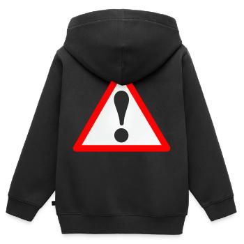 Warnschild/Ausrufezeichen /Warning/Attention - Kinder Premium Organic Zip Hoodie - Schwarz - Hinten - AI Model Kid Male (0cm)