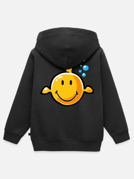 Smiley Fish - Kinder Premium Organic Zip Hoodie - Schwarz