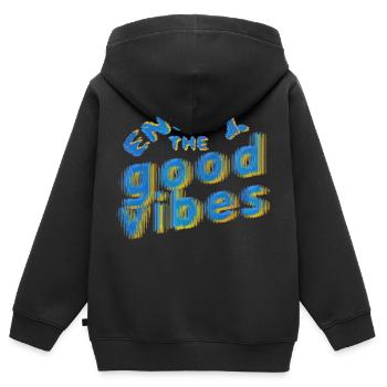Good Vibes (Schriftzug) 02 - Kinder Premium Organic Zip Hoodie - Schwarz - Hinten - AI Model Kid Male (0cm)