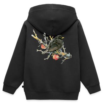 Liebevoll gemalte Amsel auf einem Apfelzweig - Kinder Premium Organic Zip Hoodie - Schwarz - Hinten - AI Model Kid Male (0cm)