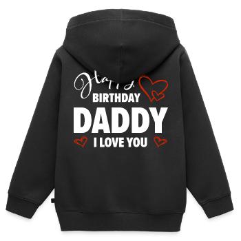 Joyeux anniversaire Papa T’aime Bébé Cadeau - Sweat Premium à capuche zippé enfant bio - noir - Dos - AI Model Kid Male (0cm)