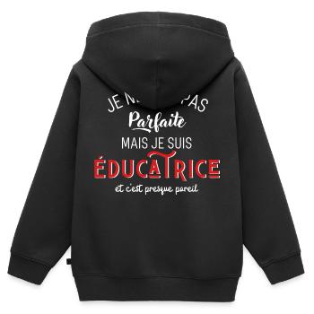 pas parfaite mais éducatrice - Sweat Premium à capuche zippé enfant bio - noir - Dos - AI Model Kid Male (0cm)