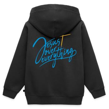 Jesus Over Everything - Kinder Premium Organic Zip Hoodie - Schwarz - Hinten - AI Model Kid Male (0cm)
