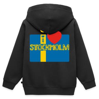 Stockholm - Kinder Premium Organic Zip Hoodie - Schwarz - Hinten - AI Model Kid Male (0cm)