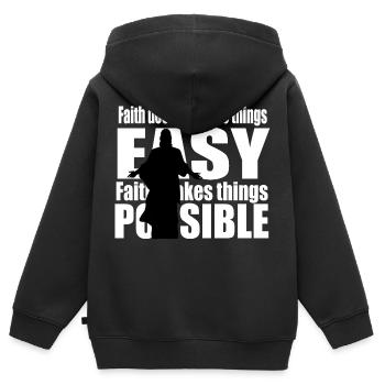 Citation de foi - Sweat Premium à capuche zippé enfant bio - noir - Dos - AI Model Kid Male (0cm)