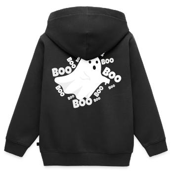 "BOO" Halloween Geist - Kinder Premium Organic Zip Hoodie - Schwarz - Hinten - AI Model Kid Male (0cm)