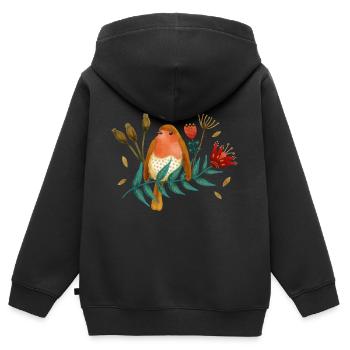 Vogel Roodborst Robin Bird - Kinder Premium Organic Zip Hoodie - Schwarz - Hinten - AI Model Kid Male (0cm)