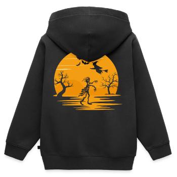 Halloween Full Moon, Sorcières, T-shirt squelette - Sweat Premium à capuche zippé enfant bio - noir - Dos - AI Model Kid Male (0cm)