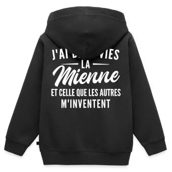 j ai deux vies / cadeau humoristique - Sweat Premium à capuche zippé enfant bio - noir - Dos - AI Model Kid Male (0cm)