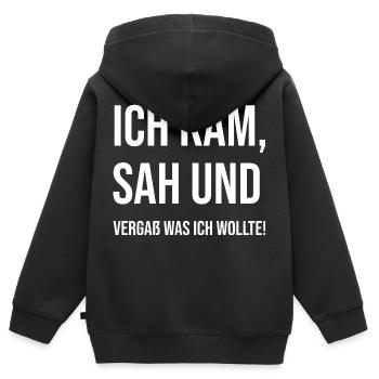 Ich kam, sah und vergaß was ich wollte - Kinder Premium Organic Zip Hoodie - Schwarz - Hinten - AI Model Kid Male (0cm)