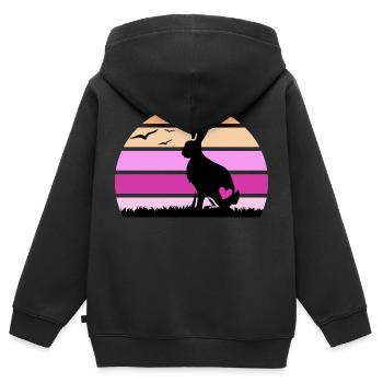 Hase "glücklicher Klopfer hoppelt" Hasenohr - Kinder Premium Organic Zip Hoodie - Schwarz - Hinten - AI Model Kid Male (0cm)