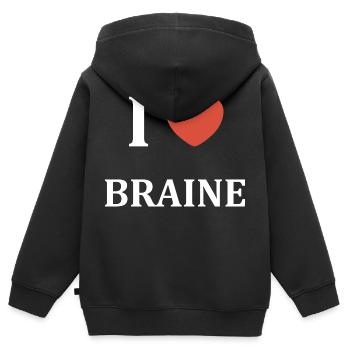 i love Braine - Sweat Premium à capuche zippé enfant bio - noir - Dos - AI Model Kid Male (0cm)