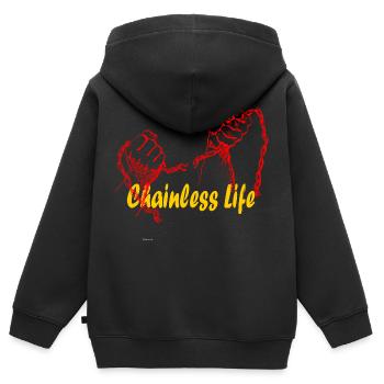 Hände mit Kette Schrift Gelb - Kinder Premium Organic Zip Hoodie - Schwarz - Hinten - AI Model Kid Male (0cm)