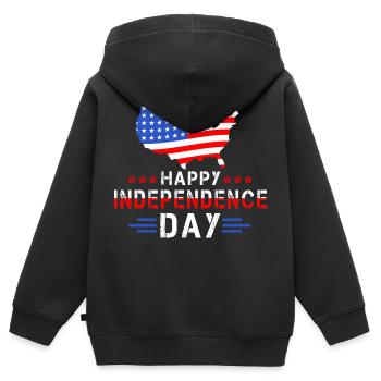 JOYEUSE FÊTE DE L’INDÉPENDANCE ÉTATS-UNIS - Sweat Premium à capuche zippé enfant bio - noir - Dos - AI Model Kid Male (0cm)