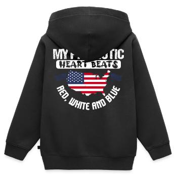 MY PATRIOTIC HEART BEATS RED WHITE AND BLUE - Kids Premium Organic Zip-up Hoodie - black - Back - AI Model Kid Male (0cm)