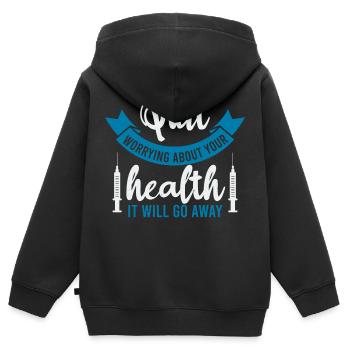 PUIT SORGEN UM IHRE GESUNDHEIT ES WIRD VERSCHWINDEN - Kinder Premium Organic Zip Hoodie - Schwarz - Hinten - AI Model Kid Male (0cm)