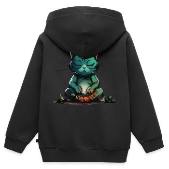 MEditating Cat - Sweat Premium à capuche zippé enfant bio - noir - Dos - AI Model Kid Male (0cm)