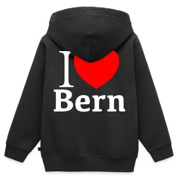 j’aime Berne - Sweat Premium à capuche zippé enfant bio - noir - Dos - AI Model Kid Male (0cm)