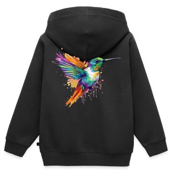Ozi der Kolibri - Kinder Premium Organic Zip Hoodie - Schwarz - Hinten - AI Model Kid Male (0cm)