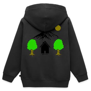 Montagnes de cabane paysagère - Sweat Premium à capuche zippé enfant bio - noir - Dos - AI Model Kid Male (0cm)