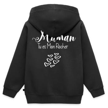 Maman Tu es mon rocher - Sweat Premium à capuche zippé enfant bio - noir - Dos - AI Model Kid Male (0cm)