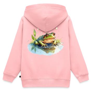 Les grenouilles vertes font un concert bruyant - Sweat Premium à capuche zippé enfant bio - rose - Dos - AI Model Kid Female (0cm)