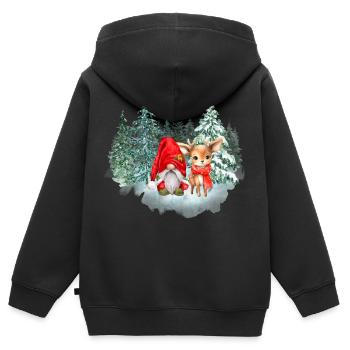 Wichtel Knut mit Rentier Stella - Kinder Premium Organic Zip Hoodie - Schwarz - Hinten - AI Model Kid Male (0cm)