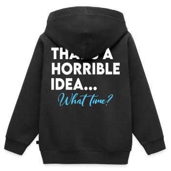 C’est une idée terrible à quelle heure - Sweat Premium à capuche zippé enfant bio - noir - Dos - AI Model Kid Male (0cm)