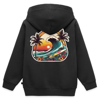 Surfen Strand Palme Sonnenschein Urlaub - Kinder Premium Organic Zip Hoodie - Schwarz - Hinten - AI Model Kid Male (0cm)
