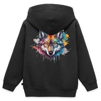 Wolf Wasserfarbe Spirit Aquarell - Kinder Premium Organic Zip Hoodie - Schwarz - Hinten - AI Model Kid Male (0cm)