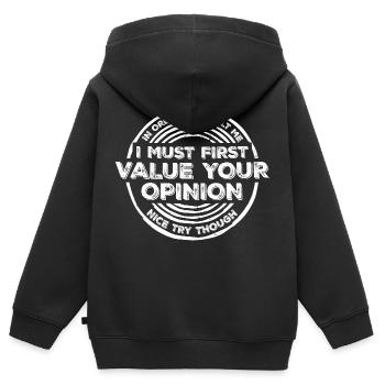 Pour vous insulter, je dois d’abord accorder de l’importance à votre opinion - Sweat Premium à capuche zippé enfant bio - noir - Dos - AI Model Kid Male (0cm)