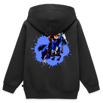Équitation,Cavalier,Course,Équitation,Tournoi d’équitation - Sweat Premium à capuche zippé enfant bio - noir - Dos - AI Model Kid Male (0cm)
