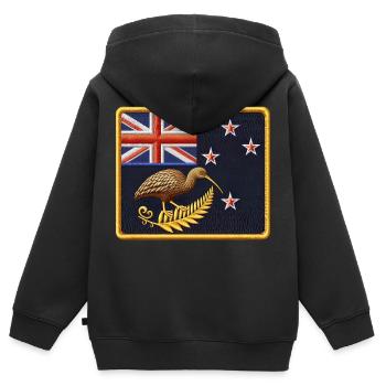 Nouvelle-Zélande Aotearoa Kiwi 23 - Sweat Premium à capuche zippé enfant bio - noir - Dos - AI Model Kid Male (0cm)