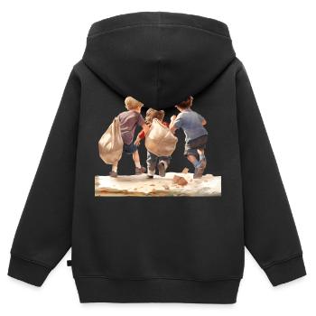 Eine glückliche Kindheit erleben - Kinder Premium Organic Zip Hoodie - Schwarz - Hinten - AI Model Kid Male (0cm)