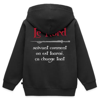 Le Nord suivant comment on est tourné... Perceval - Sweat Premium à capuche zippé enfant bio - noir - Dos - AI Model Kid Male (0cm)
