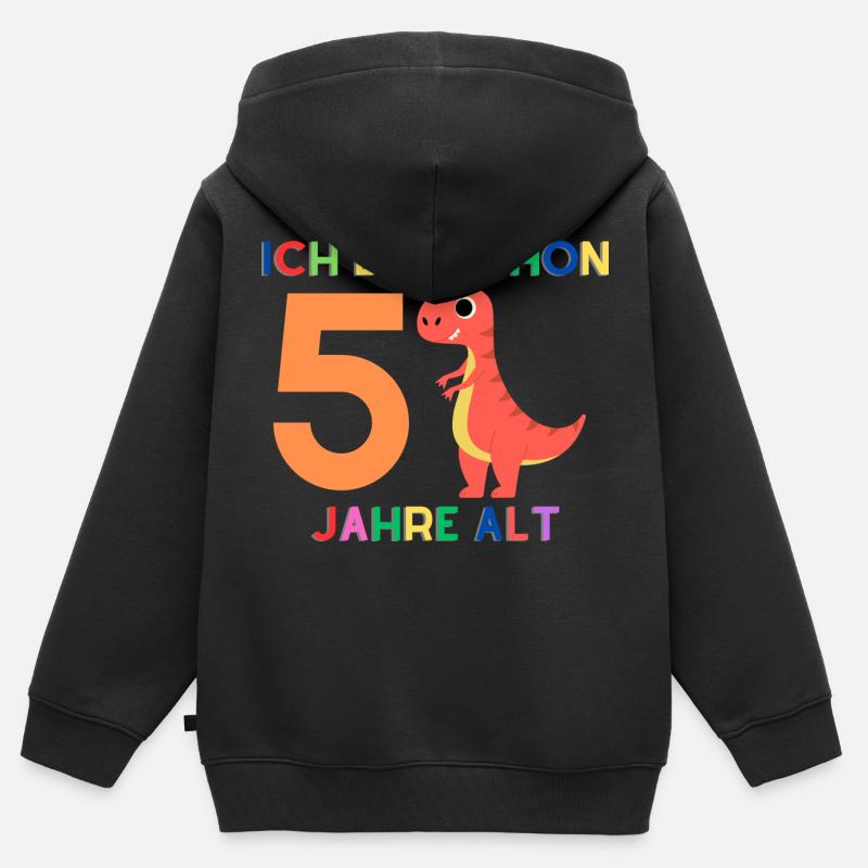 Ich bin 5 Junge, Dinosaurier - Kinder Premium Organic Zip Hoodie - Schwarz