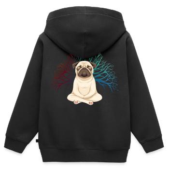 Mops Meditiert Lotus Sitz Lebensbaum Meditation - Kinder Premium Organic Zip Hoodie - Schwarz - Hinten - AI Model Kid Male (0cm)