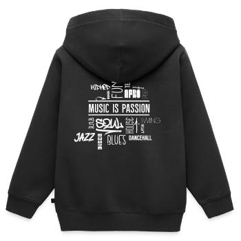 Music is passion - Wordcloud (white) - Kinder Premium Organic Zip Hoodie - Schwarz - Hinten - AI Model Kid Male (0cm)