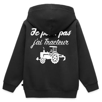 Je peux pas j ai Tracteur - Sweat Premium à capuche zippé enfant bio - noir - Dos - AI Model Kid Male (0cm)