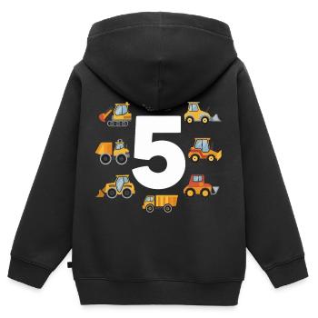 Chantier - 5 ans - 5ème anniversaire - Sweat Premium à capuche zippé enfant bio - noir - Dos - AI Model Kid Male (0cm)