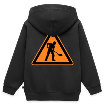 schild straßenbau baustelle - Kinder Premium Organic Zip Hoodie - Schwarz - Hinten - AI Model Kid Male (0cm)