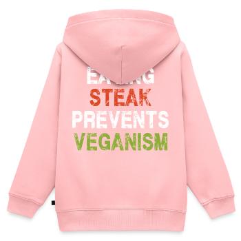 Steak essen verhindert Veganismus - Kinder Premium Organic Zip Hoodie - Rosa - Hinten - AI Model Kid Female (0cm)