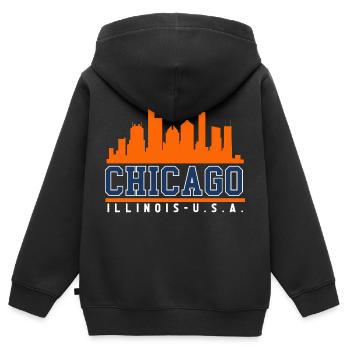 Skyline von Chicago, Illinois - Kinder Premium Organic Zip Hoodie - Schwarz - Hinten - AI Model Kid Male (0cm)