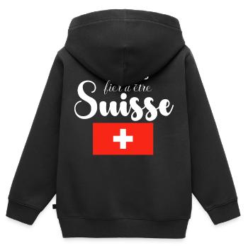 Je suis fier d être Suisse - Sweat Premium à capuche zippé enfant bio - noir - Dos - AI Model Kid Male (0cm)